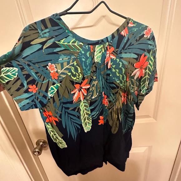 Navy blue with vibrant floral tropical print size Large - Picture 3 of 4